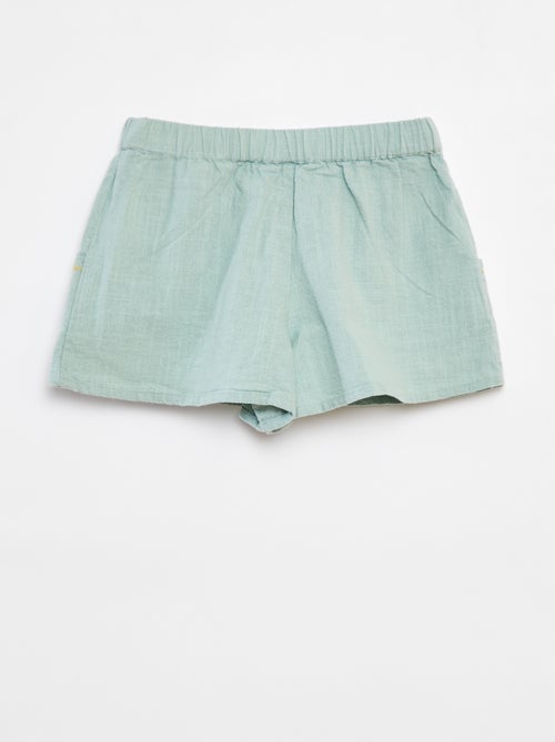 Calções leves com bordados e 2 bolsos - Kiabi