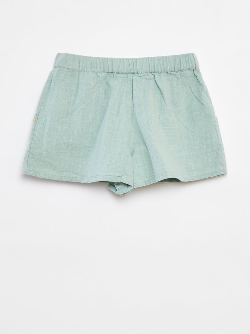 Calções leves com bordados e 2 bolsos VERDE - Kiabi