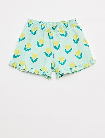 Calções leves com estampado e folhos