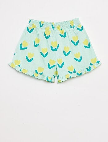 Calções leves com estampado e folhos