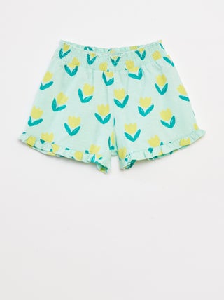 Calções leves com estampado e folhos
