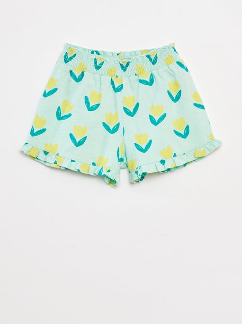 Calções leves com estampado e folhos - Kiabi