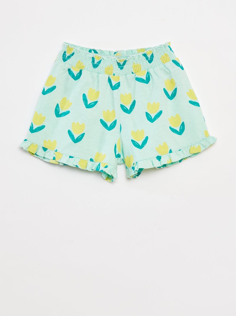 Calções leves com estampado e folhos AZUL - Kiabi