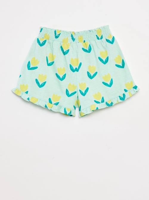 Calções leves com estampado e folhos - Kiabi