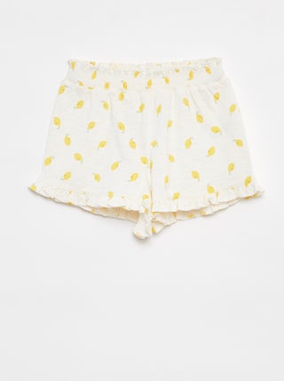 Calções leves com estampado e folhos
