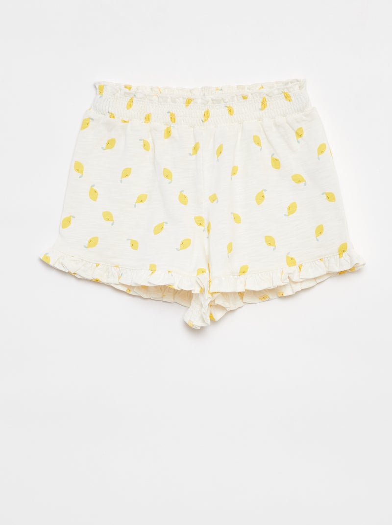 Calções leves com estampado e folhos BRANCO - Kiabi