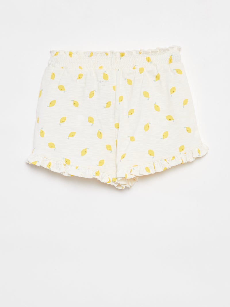 Calções leves com estampado e folhos BRANCO - Kiabi
