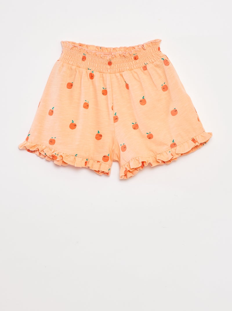 Calções leves com estampado e folhos LARANJA - Kiabi