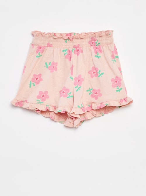 Calções leves com estampado e folhos - Kiabi