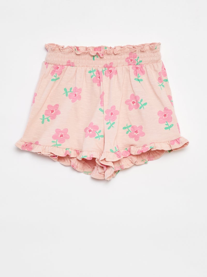 Calções leves com estampado e folhos ROSA - Kiabi