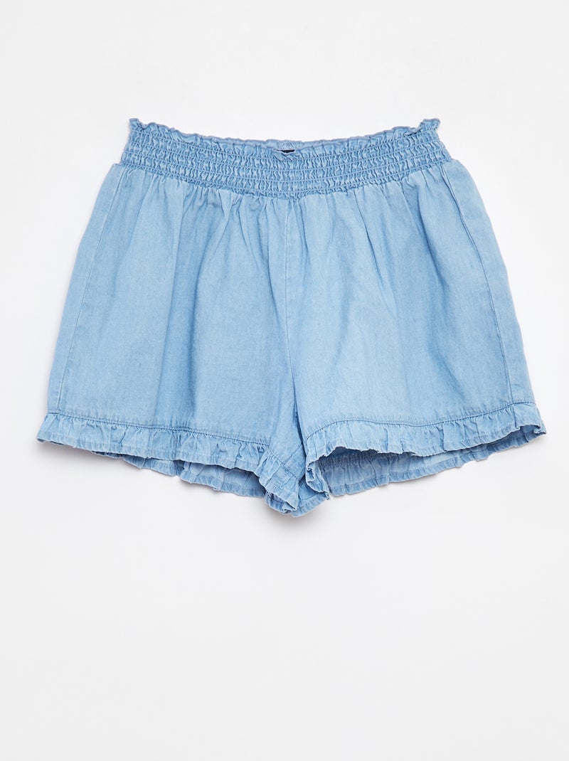 Calções leves com folhos AZUL - Kiabi