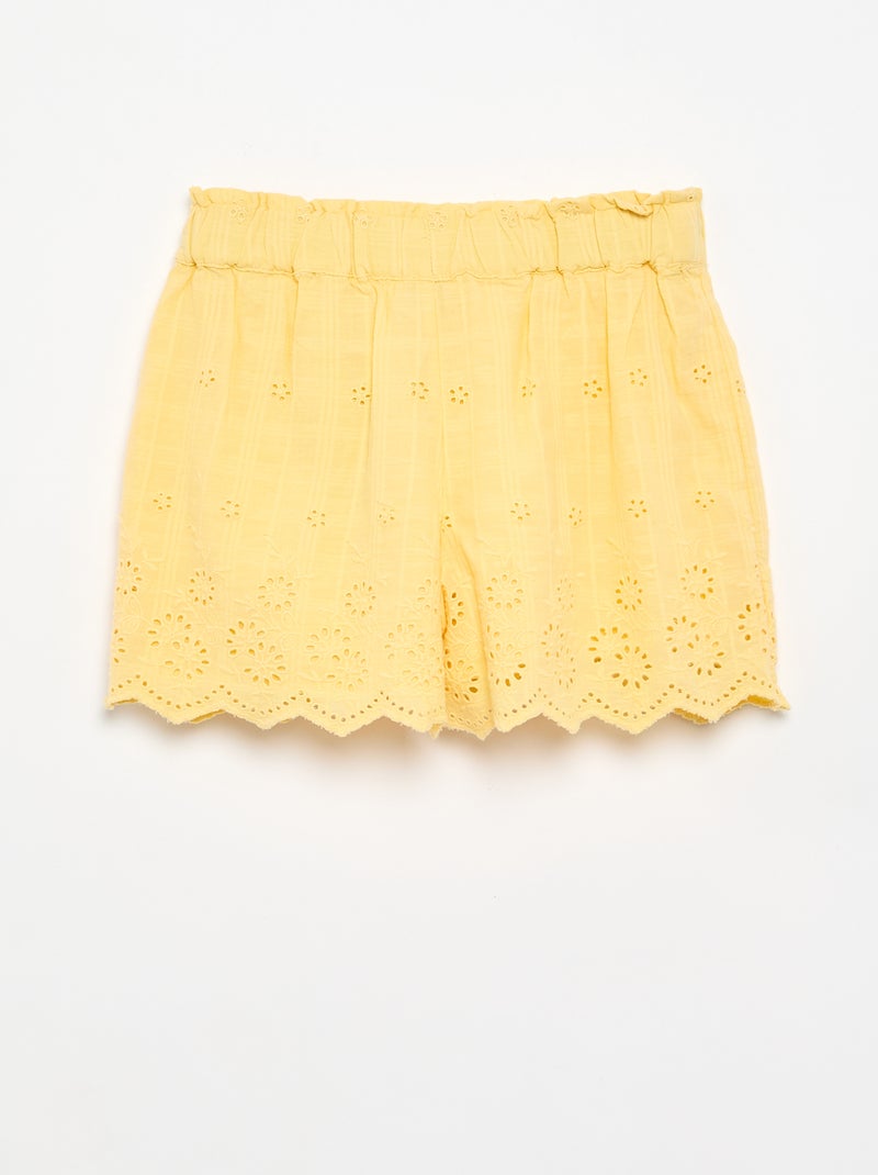 Calções lisos com bordados ingleses Amarelo - Kiabi