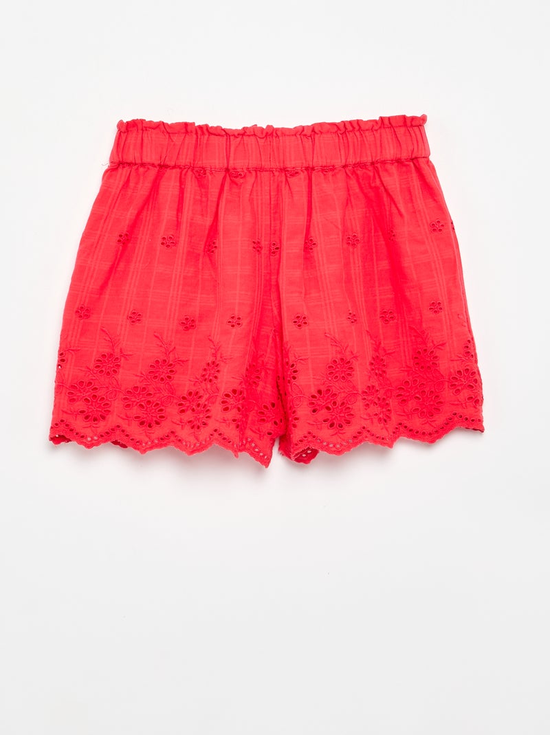 Calções lisos com bordados ingleses Vermelho - Kiabi