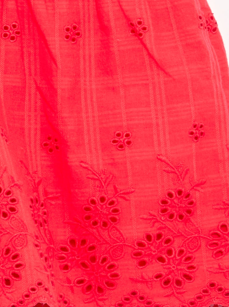 Calções lisos com bordados ingleses Vermelho - Kiabi