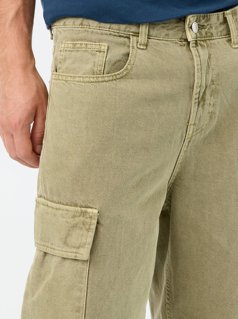 Calções lisos com vários bolsos Caqui - Kiabi