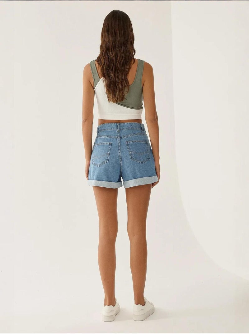 Calções mom fit com abertura hiccup Azul - Kiabi