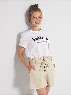 Calções 'paper bag' em linho e algodão - Kiabi