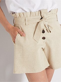 Calções 'paper bag' em linho e algodão - Kiabi