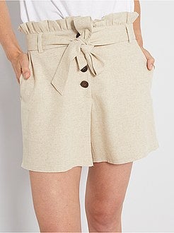 Calções 'paper bag' em linho e algodão - Kiabi