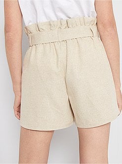 Calções 'paper bag' em linho e algodão - Kiabi