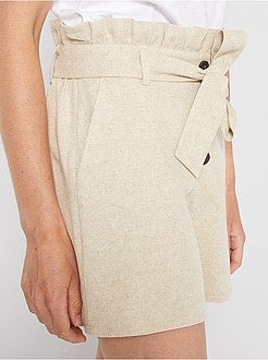 Calções 'paper bag' em linho e algodão - Kiabi