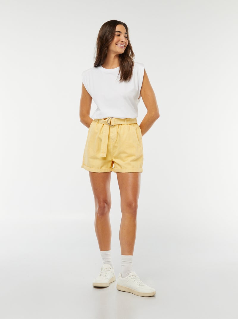 Calções paperbag com cinto AMARELO - Kiabi