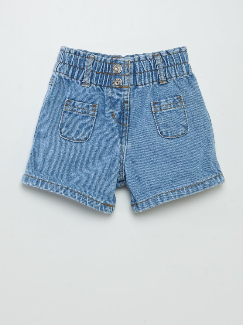 Calções paperbag de ganga AZUL - Kiabi