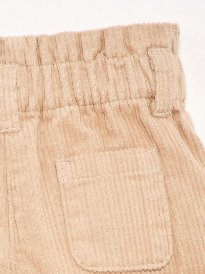 Calções paperbag em veludo canelado Bege - Kiabi