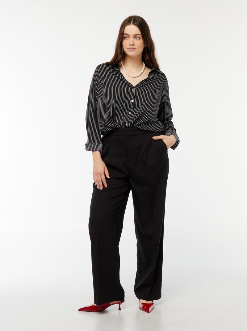 Calções wide leg com cintura subida Preto - Kiabi