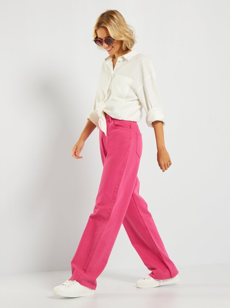 Calções wide leg com cintura subida Rosa Quente - Kiabi
