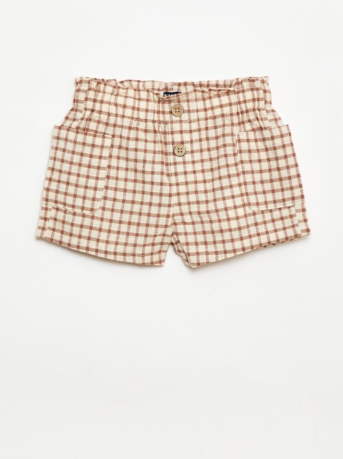 Calções xadrez em algodão e linho - Kiabi