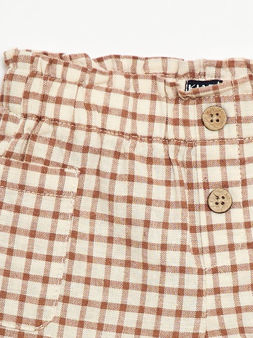 Calções xadrez em algodão e linho - Kiabi