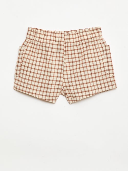 Calções xadrez em algodão e linho - Kiabi