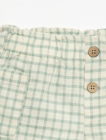 Calções xadrez em algodão e linho