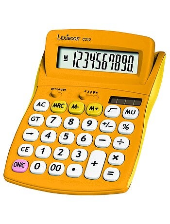 Calculadora de bolso amarela de 10 dígitos com ângulo de ecrã ajustável e acabamento em borracha