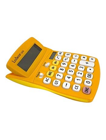 Calculadora de bolso amarela de 10 dígitos com ângulo de ecrã ajustável e acabamento em borracha