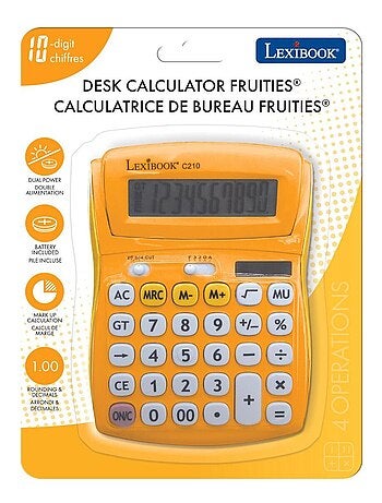 Calculadora de bolso amarela de 10 dígitos com ângulo de ecrã ajustável e acabamento em borracha