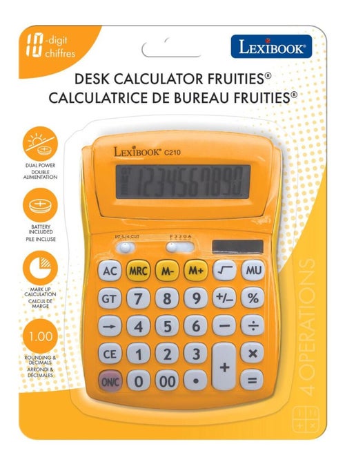 Calculadora de bolso amarela de 10 dígitos com ângulo de ecrã ajustável e acabamento em borracha - Kiabi