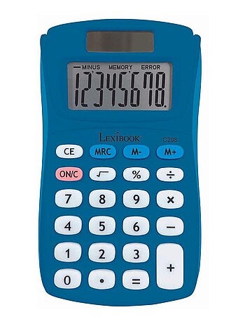 Calculadora de bolso azul de 8 dígitos com acabamento em borracha