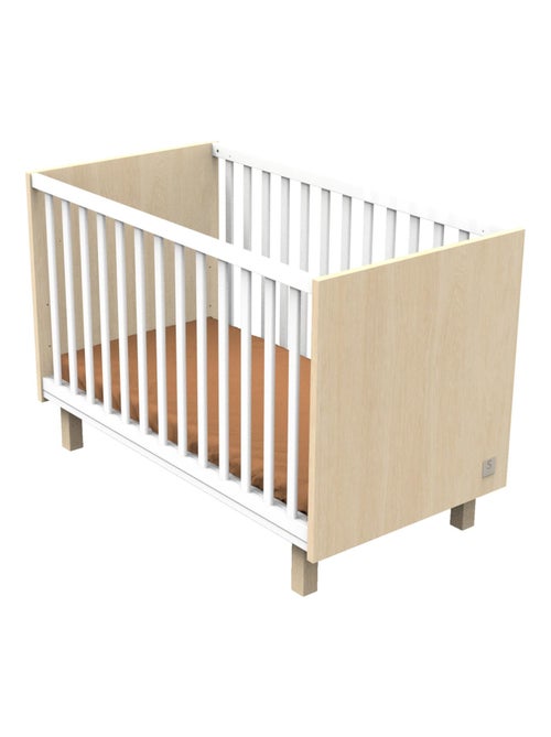 Cama de bebé 120x60 com pés com acabamento em carvalho aveludado e balaústres brancos - Kiabi Cama de bebé 120x60 com pés com acabamento em carvalho aveludado e balaústres brancos - Kiabi