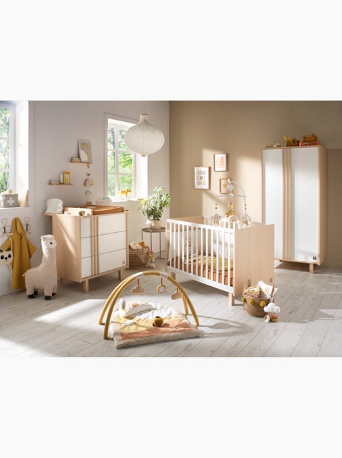 Cama de bebé 120x60 com pés com acabamento em carvalho aveludado e balaústres brancos - Kiabi Cama de bebé 120x60 com pés com acabamento em carvalho aveludado e balaústres brancos - Kiabi