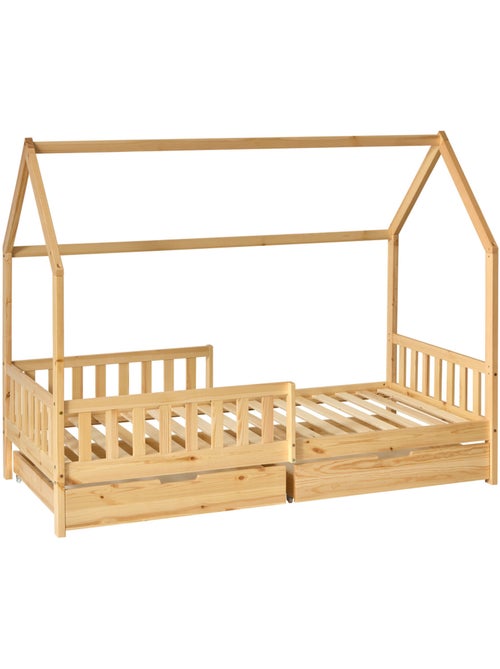Cama de cabana infantil em madeira com arrumação integrada - Kiabi