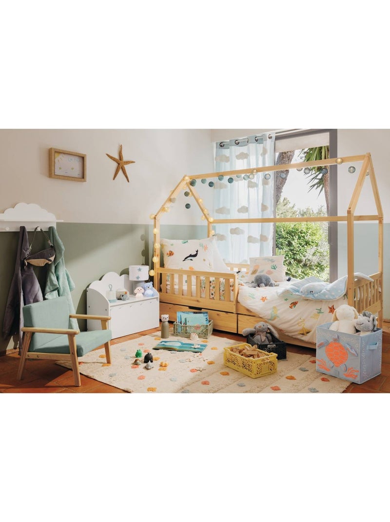 Cama de cabana infantil em madeira com arrumação integrada Bege - Kiabi