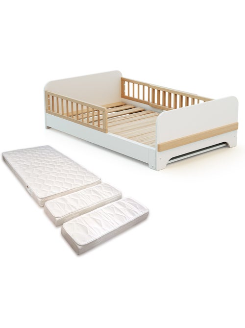 Cama de chão extensível de madeira para crianças 80x140-165-190 carrossel com colchão - Kiabi