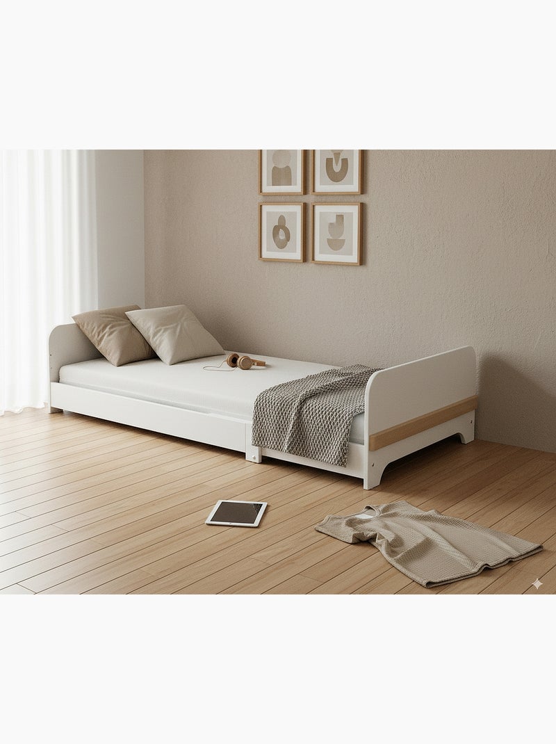 Cama de chão extensível de madeira para crianças 80x140-165-190 carrossel com colchão Branco - Kiabi