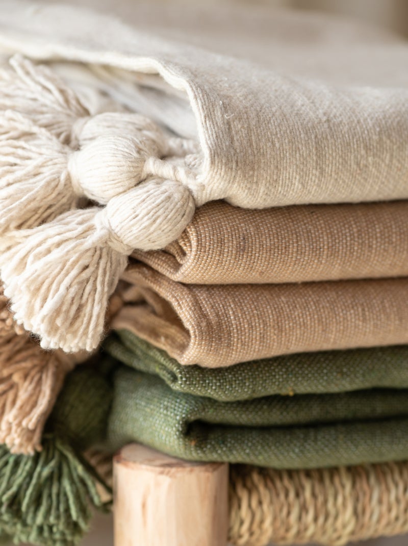 Cama de lã com borlas Bege - Kiabi