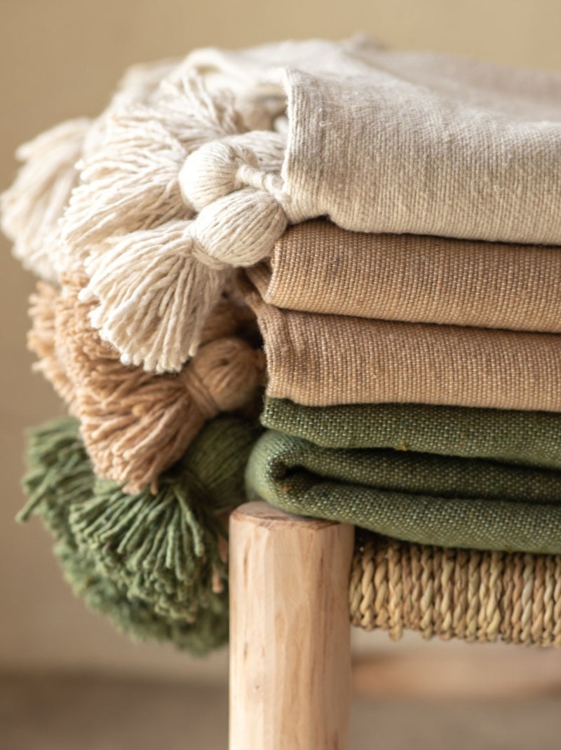 Cama de lã com borlas Creme - Kiabi