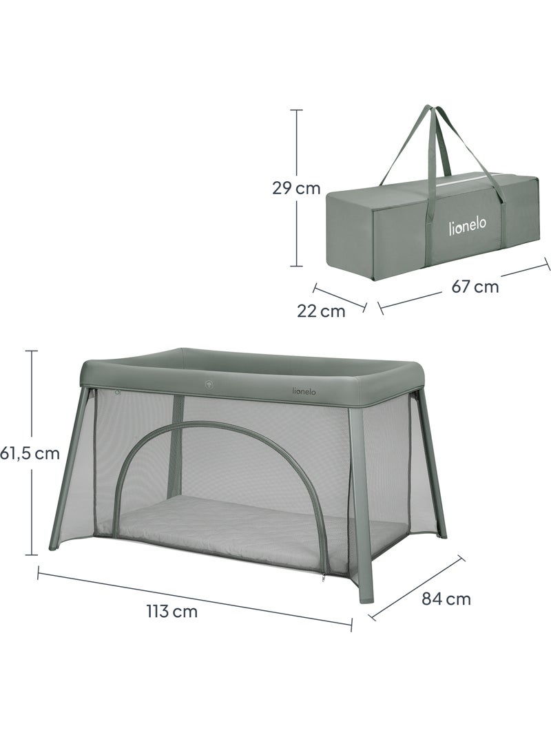 Cama de viagem 2 em 1 LIONELO Mila - Ultraleve - Cama de bebé - Colchão de 4 cm - Saco incluído Verde - Kiabi
