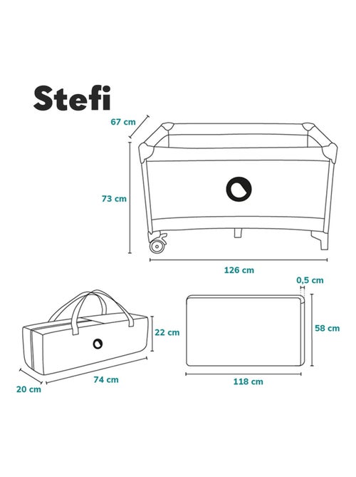 Cama de viagem 2 em 1 LIONELO Stefi – Parque infantil – 125 x 65 cm – Rodas – 0-36 meses – Saco - Kiabi Cama de viagem 2 em 1 LIONELO Stefi – Parque infantil – 125 x 65 cm – Rodas – 0-36 meses – Saco - Kiabi