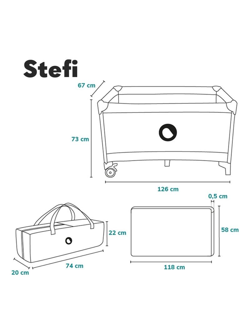 Cama de viagem 2 em 1 LIONELO Stefi – Parque infantil – 125 x 65 cm – Rodas – 0-36 meses – Saco Azul - Kiabi